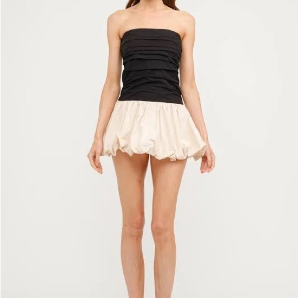 Black and Cream Strapless Mini Dress
